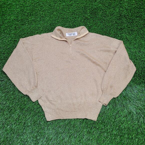 Vintage 80s MOD 1/4 Zip Sweater Womens Medium 19x23 Cropped - Picture 1 of 11